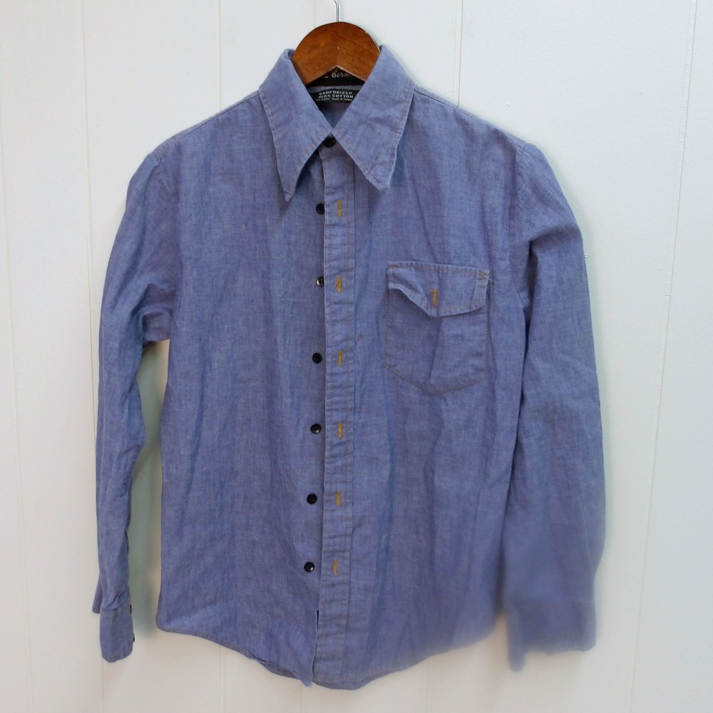 Bud Berma Boys Size 16 Light Blue Chambray Shirt Sanforized Cotton‎ /#1214